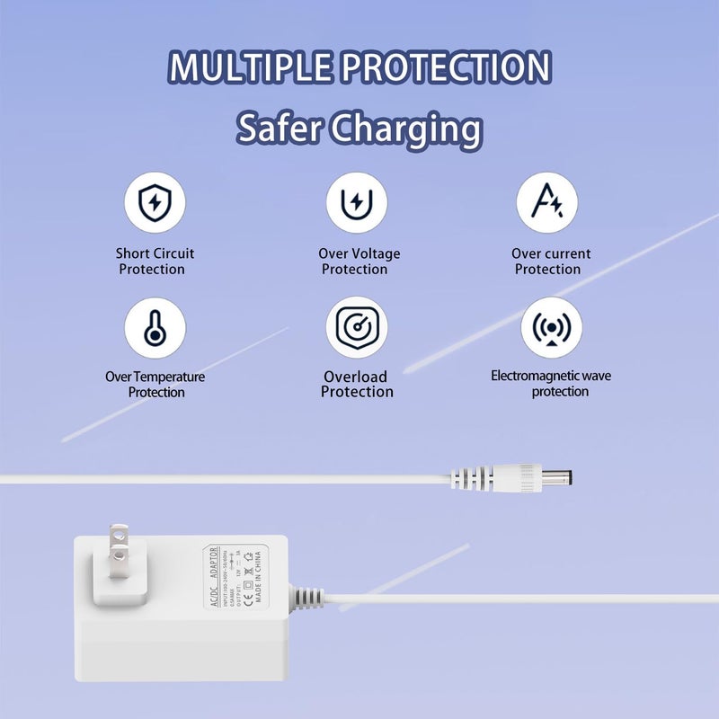 BOEEA سلك طاقة لجهاز 4moms mamaRoo 2/4، شاحن محول 12V 3A مناسب لجهاز Rockaroo لاهتزاز الأطفال، أبيض - Image 3